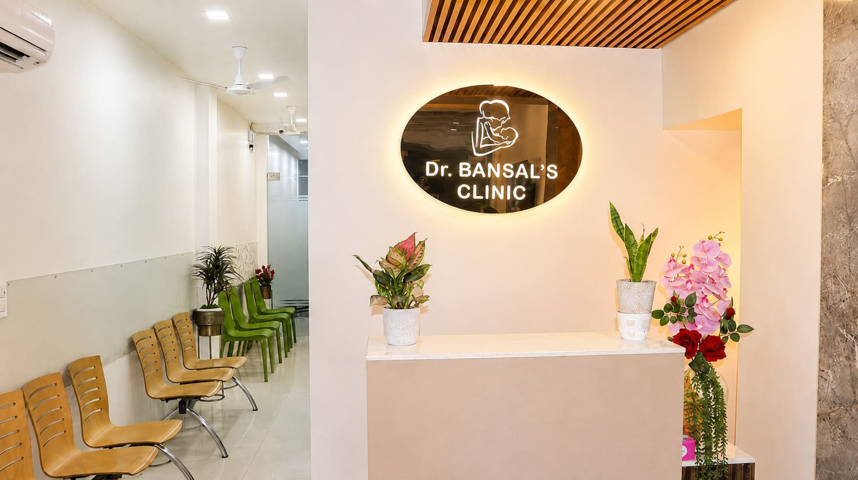 The reception and waiting area at Dr Bansal's Clinic